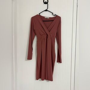 Angel Maternity Long Sleeve V-Neck Dress in Dusty Rose
